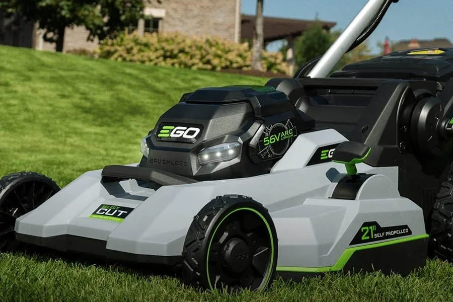 green electric lawn mower